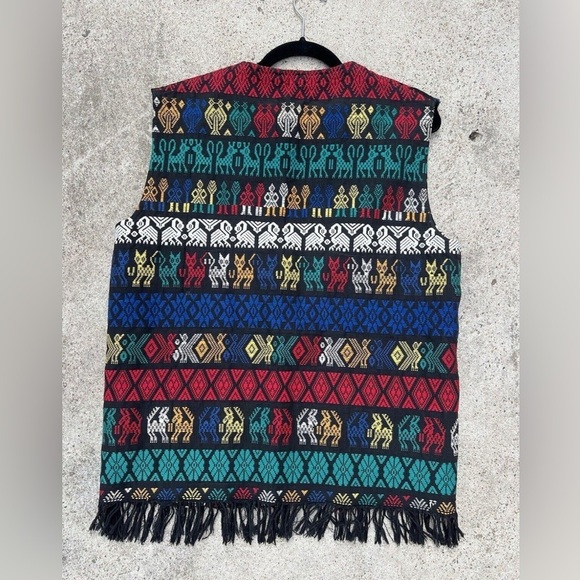 La Original | Vintage 100% Cotton Guatemala Fringe Woven Folklore Cat Vest L - Picture 12 of 17